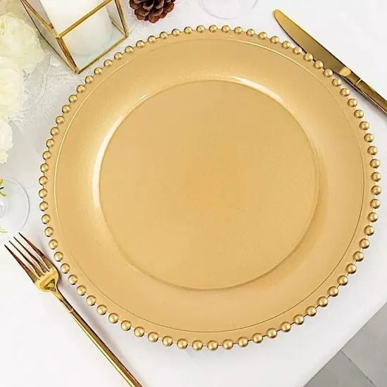 24 Gold 12" Round Beaded Rim Charger Plates {4}
