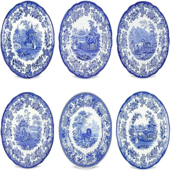 Spode Blue Room Set of 6 Zoological Plates, Assorted Motifs {1}