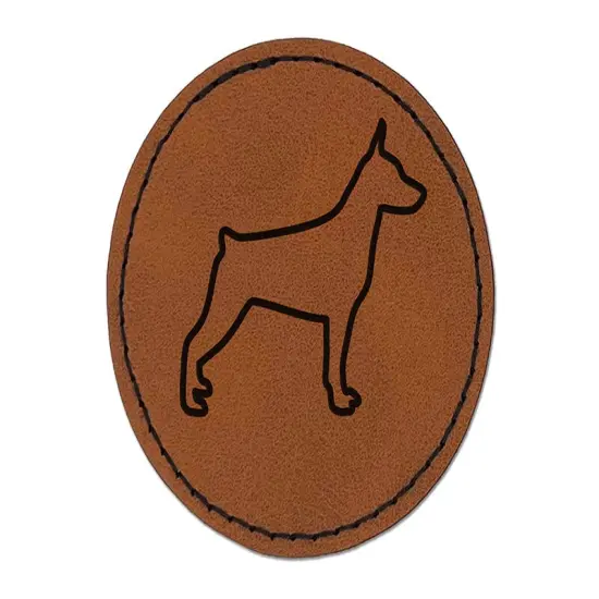 Miniature Pinscher Min Pin Dog Outline Round Iron-On Engraved Faux Leather Patch Applique - 2.5" Brown {1}