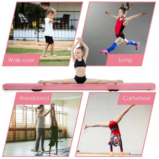 7 Feet Folding Portable Floor Balance Beam with Handles for Gymnasts Pink {2}