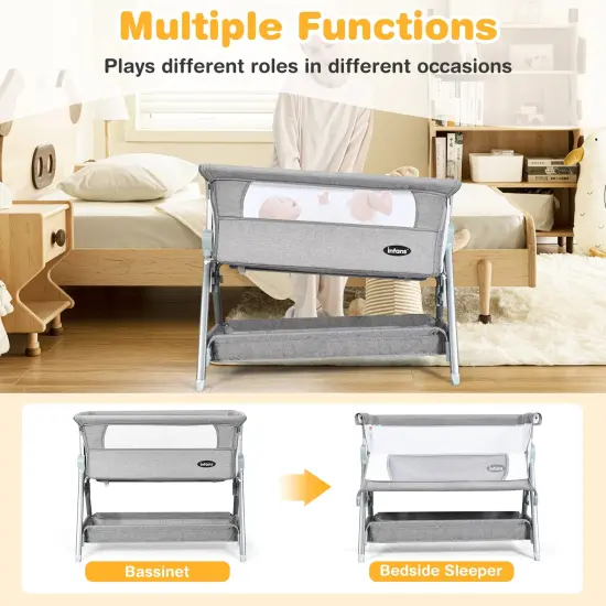 Adjustable Baby Bedside Crib with Large Storage Dark Grey {7}