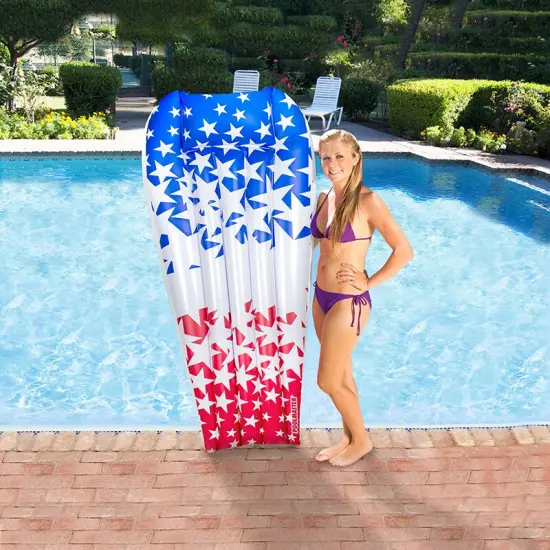 Swim Central 74" Inflatable Patriotic Stars Suntanner Pool Float Mattress Red {4}