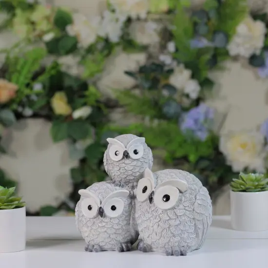 Roman 7.25" Gray Wide Eyed Outdoor Stacked Owl Garden Statue {4}
