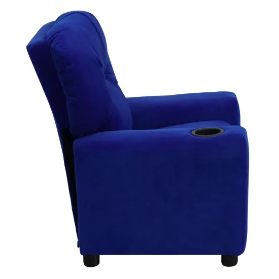 Emma and Oliver Contemporary Kids Recliner with Cup Holder Blue Microfiber {4}
