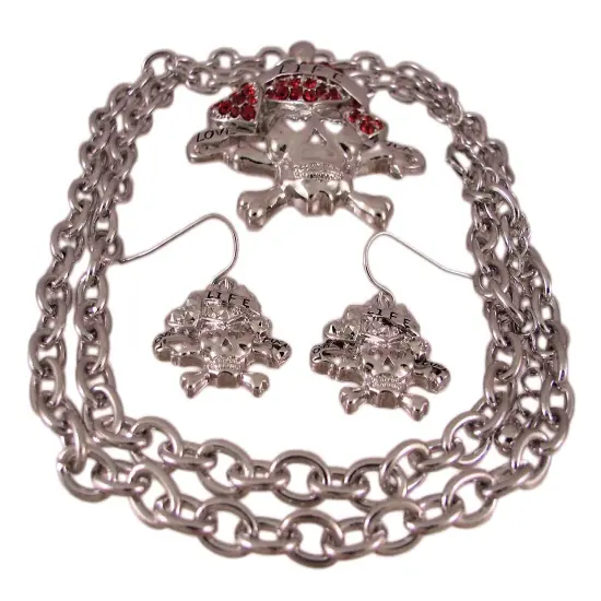 Tattoo Style Skull & Crossbones Necklace & Earring Set {1}