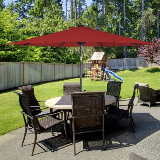 10 Feet Patio Solar Umbrella With Crank And Led Lights Beige {4}