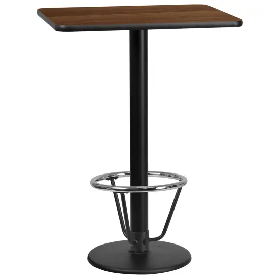 Emma and Oliver 24"x30" Rectangular Laminate Bar Table with 18"RD Foot Ring Base Walnut {1}