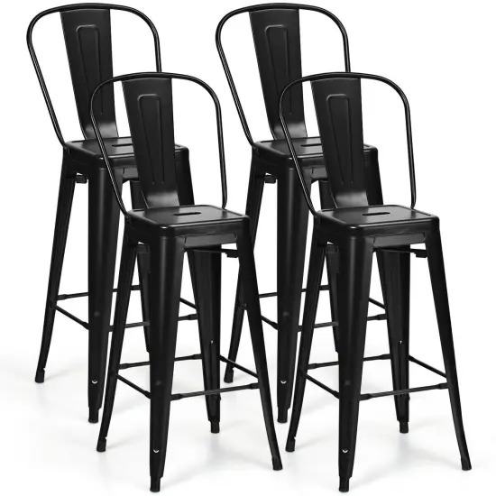 30 Inch Set of 4 High Back Stackable Metal Bar Stools with Removable Backrest and Footrest Black {1}