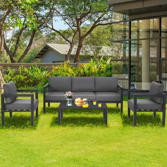 4 Pieces Outdoor Furniture Set for Backyard and Poolside-Gray {6}
