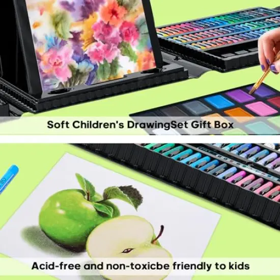 276 PCS Art Set for Kids, Art Kits, Art Drawing Kit with Double Sided Trifold Easel Box with Oil Pastels, Crayons, Colored Pencils, Paint Brush, Watercolor Cakes {5}