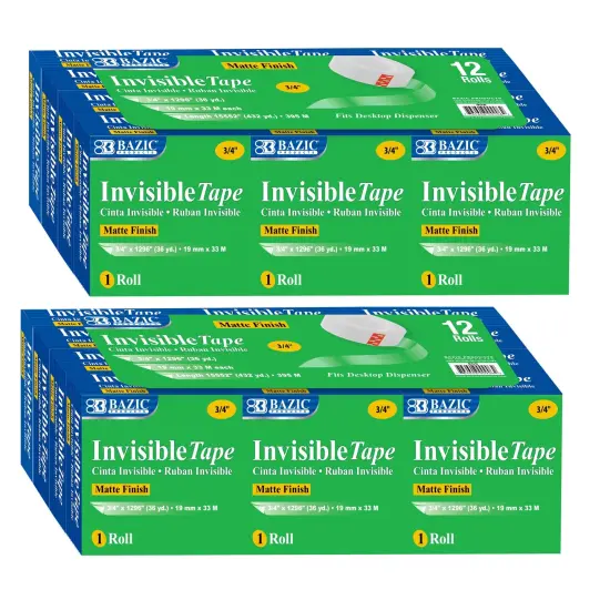 Tape Refill, Invisible Tape, 3/4" x 1000", 12 Rolls Per Pack, 2 Packs {1}