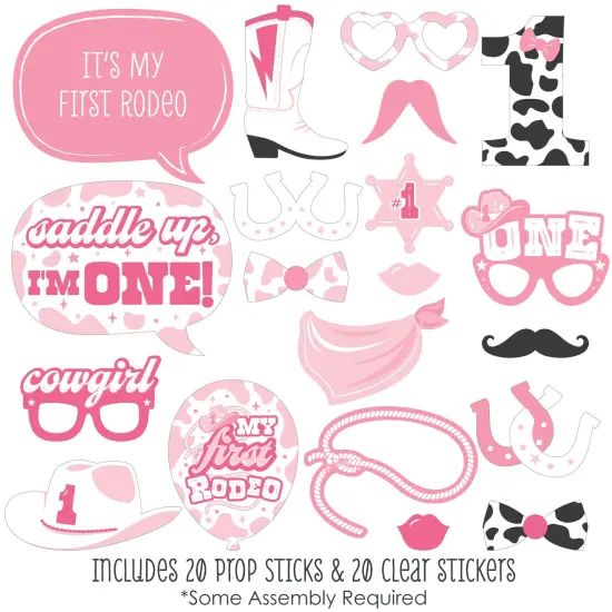 Big Dot of Happiness Pink First Rodeo - Cowgirl 1st Birthday Party Photo Booth Props Kit - 20 Count {3}