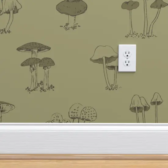 Peel & Stick Wallpaper 2FT Wide Cute Green Mushrooms Forest Olive Woodland Boys Botanical Cottagecore Nature Custom Removable Wallpaper by Spoonflower {4}