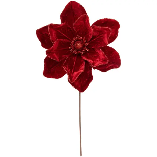Northlight 24" Red Velvet Glittered Magnolia Christmas Stem Spray {1}