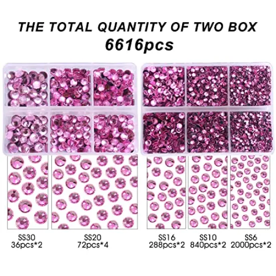 6616 Pieces Hot Pink Hotfix Rhinestones Crystal Gems Glass for Tumblers Clothes Shirts Glitter Flat Back Round with Tweezers and Picking Pen (SS6~SS30) {5}
