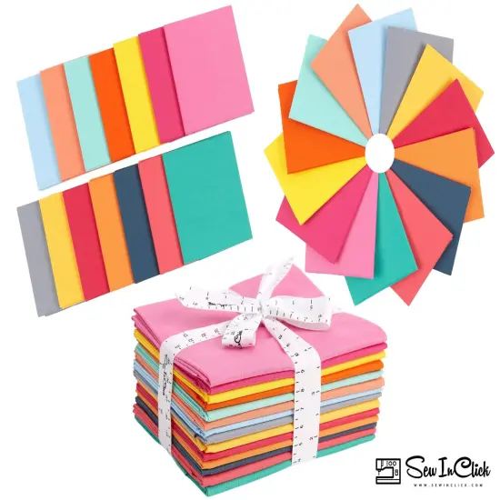 Fat Quarter Bundle -100% Cotton | Pure Solids | Retro Bright l Mix - 14 Colors | Quilting & Crafting Soft Fabric | Special Gift {5}