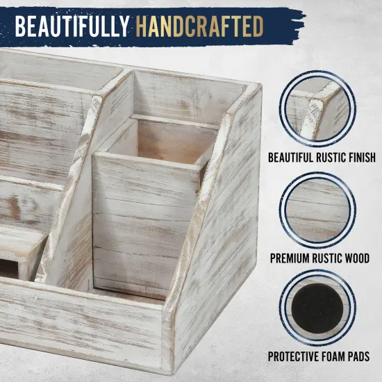 HBCY Creations 3 PIECE Desk Organizer Set- Rustic Mail Organizer For Desktop - Great For Rustic or Industrial Decor! Makeup Organizer For Vanity White Wash {3}