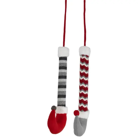 Northlight Set of 2 Gray and Red Plush Elf Leg Christmas Picks 30" {1}