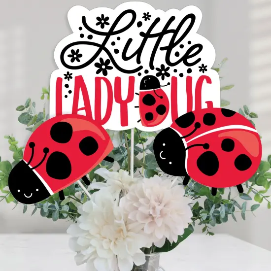 Big Dot of Happiness Happy Little Ladybug - Baby Shower or Birthday Party Centerpiece Sticks - Table Toppers - Set of 15 {1}