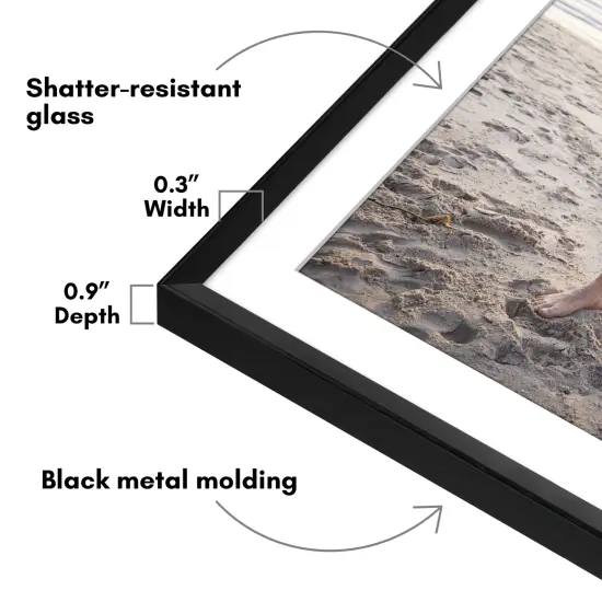 Americanflat Aluminum Picture Frame with Mat - Metal Photo Frame - Black Metal Molding Frame - Shatter Resistant Glass - Hanging Hardware {9}