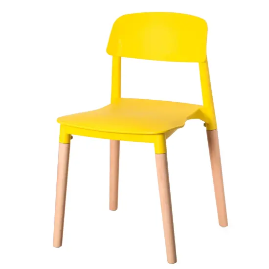 Modern Plastic Dining Chair Open Back with Beech Wood Legs Single Yellow {1}