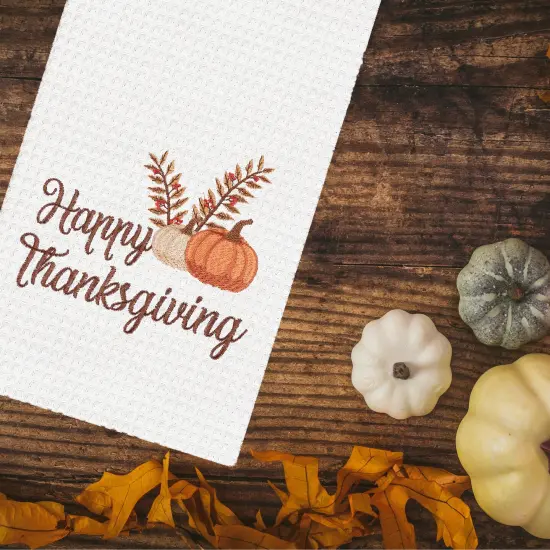 Happy Thanksgiving Waffle Weave Kitchen Towel {4}