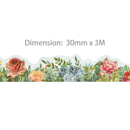 Wrapables Landscape Floral Metallic Gold Foil Washi Tape, 30mm x 3M Spring Roses {2}