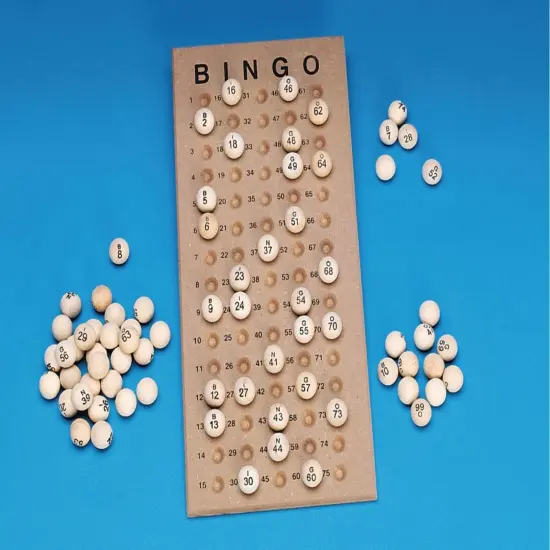 S&S Worldwide Wooden Bingo Masterboard. 15-1/2" x 7-1/4" Board has 75 Pockets to Hold up to 7/8" Diameter Bingo Balls. {3}