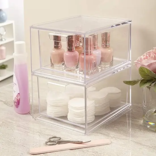 Stackable Clear Bin Plastic Organizer Drawers - 2-Piece Set for Organizing Cosmetics and Beauty Supplies on a Vanity, Made in the USA {6}