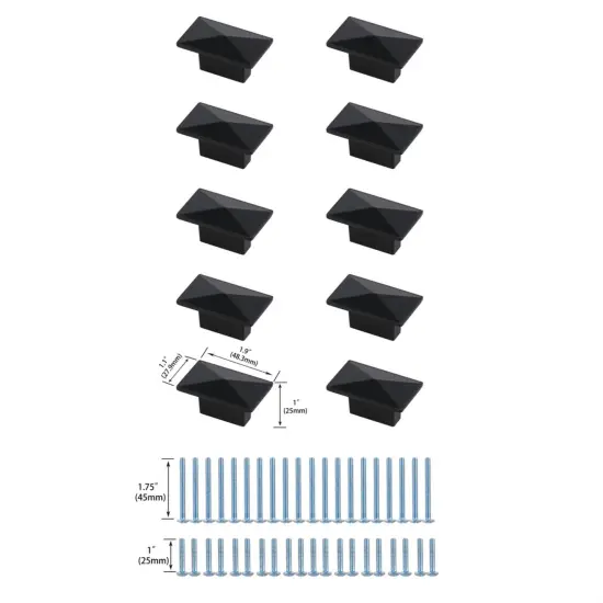 Perry 2" Matte Black Rectangle Knob Multipack (Set of 10) {6}