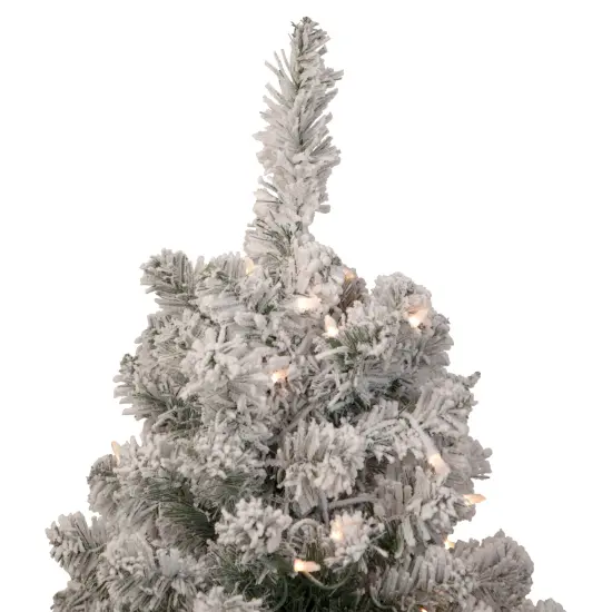 Northlight Pre-Lit Medium Heavily Flocked Madison Pine Artificial Christmas Tree - 3' - Clear Lights Green {4}