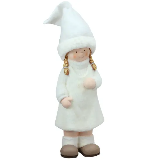 Northlight Winter Girl with Pigtails Christmas Figure - 19" - White and Beige {1}