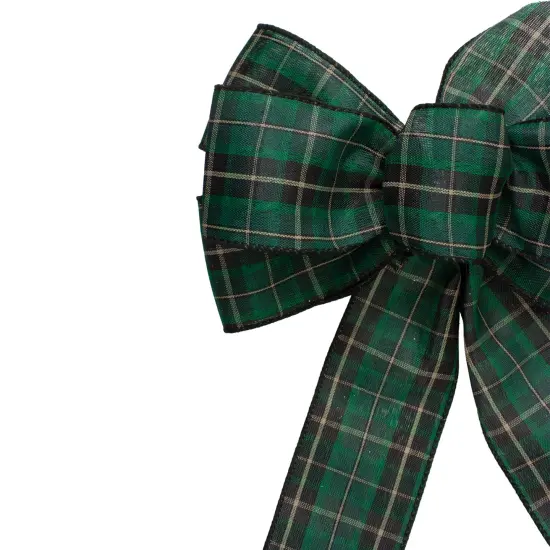Northlight Plaid 6-Loop Christmas Bow Decoration - 9" x 14" - Black and Green {4}