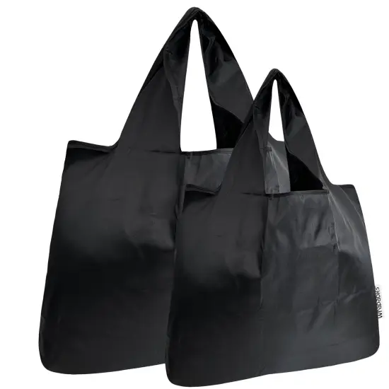 Wrapables Large & Small Foldable Tote Nylon Reusable Grocery Bags, Set of 2 Set of 2, Black {1}