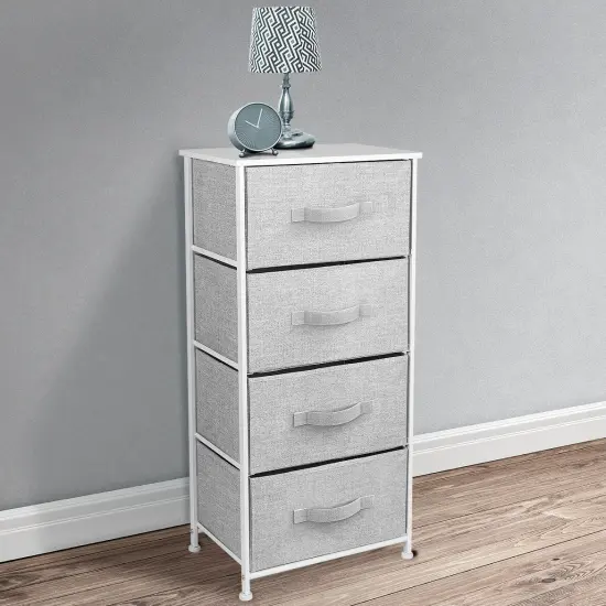 Sorbus Dresser with 4 Drawers - Bedside Furniture & Night Stand End Table Dresser with Steel Frame, Wood Top, Easy Pull Fabric Bins for Home, Bedroom Accessories, Office & Dorm White {2}