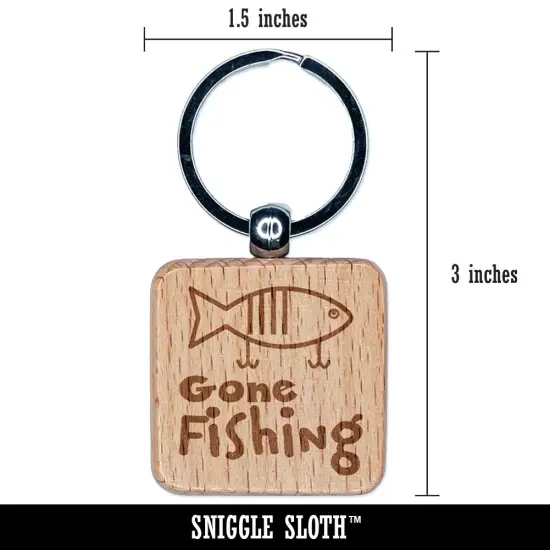 Gone Fishing Lure Fun Text Engraved Wood Square Keychain Tag Charm {2}