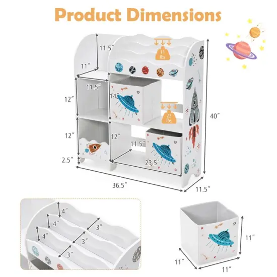 Kids Toy and Book Organizer Children Wooden Storage Cabinet with Storage Bins UFO {5}