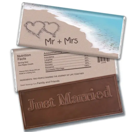 Wedding Candy Party Favors Embossed Belgian Chocolate Bars - Beach {1}
