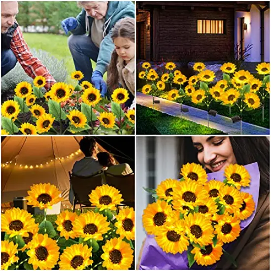 3 Pieces Solar Lights with 9 Sunflower Lights - Outdoor Garden Decor - Upgraded Solar Garden Lights , Waterproof Solar Outdoor Lights Auto ON/Off Solar Decorative Lights for Garden, Patio {3}