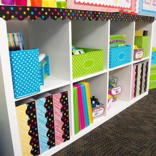 Multicolor Dots on Black Scalloped Border Trim, 35 Feet Per Pack, 6 Packs {5}