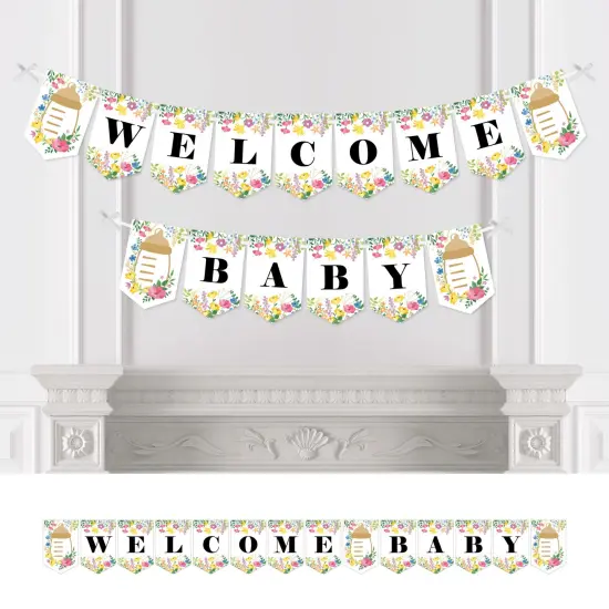 Big Dot of Happiness Wildflowers Baby - Boho Floral Baby Shower Bunting Banner - Party Decorations - Welcome Baby {1}