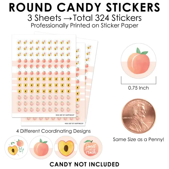 Big Dot of Happiness Sweet as a Peach - Fruit Themed Baby Shower or Birthday Party Small Round Candy Stickers - Party Favor Labels - 324 Count {4}