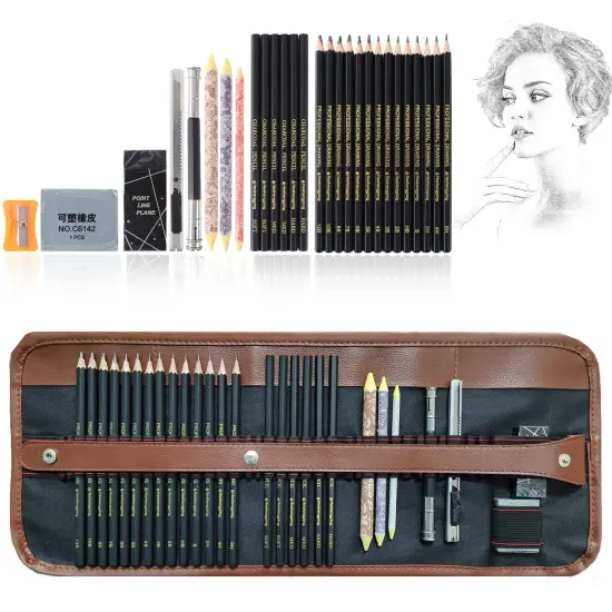 29 Pieces Drawing Pencils Sketch Pencil Art Supplies Set for Kids Adults beginners Professional Sketching Art Graphite Charcoal Blending Stump Pencils kit {2}
