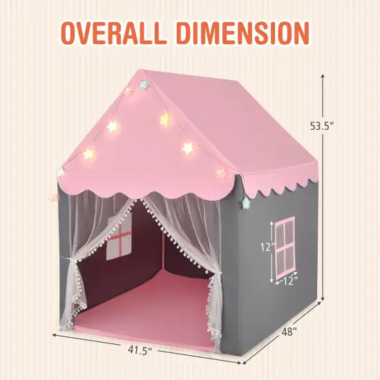 Kids Playhouse Tent with Star Lights and Mat Perfect for Birthday Gift Pink {4}