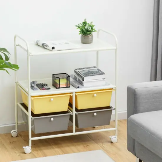 4 Drawers Shelves Rolling Storage Cart Rack Yellow {2}