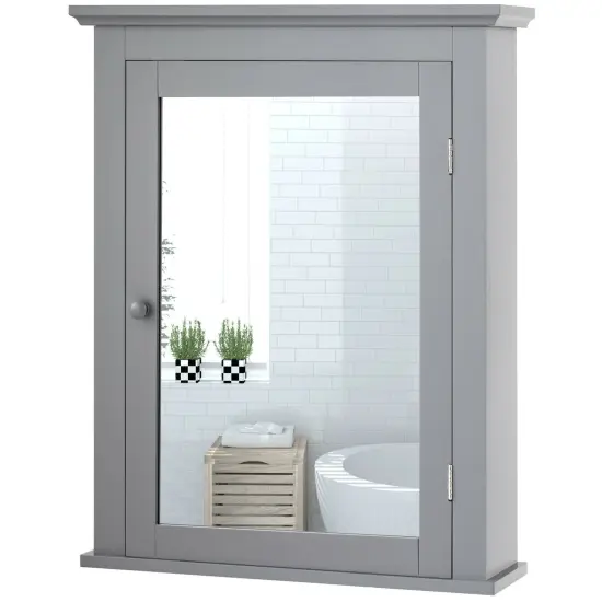 Bathroom Mirror Cabinet Wall Mounted Adjustable Shelf Medicine Storage Grey {2}