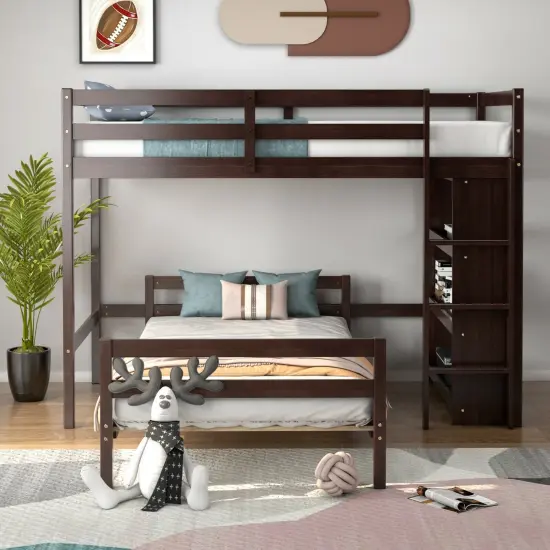 Twin Over Twin Loft Bunk Bed with Bookcase Dark Brown {6}