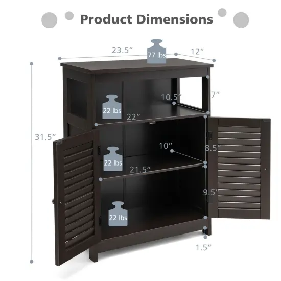 MDF Bathroom Storage Cabinet with Shutter Doors and Adjustable Shelves Brown {3}