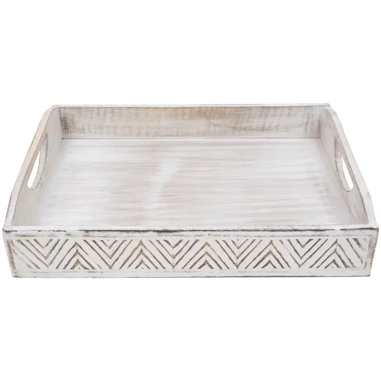 Northlight Set of 2 Brushed White Chevron Pattern Display Trays 18" {4}