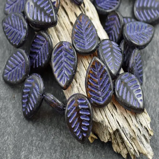 *15* 16x12mm Purple Washed Topaz Picasso Top Drilled Dogwood Leaf Beads {3}